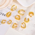 Autumn/Winter vintage stainless steel earrings for women, light luxury, high-end gold-tone retro exaggerated earrings, design ear studs.