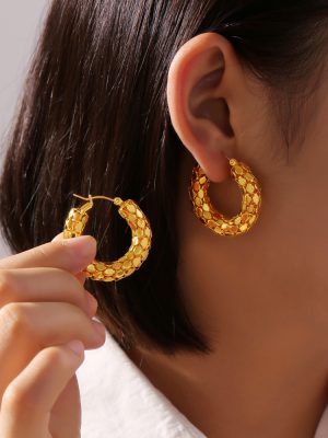 Hong Kong Trendy Cool Simple Personalized All-Match Design Earrings Hollow out Chain Texture Stainless Steel Gold Plated U-Shaped Ear Clip