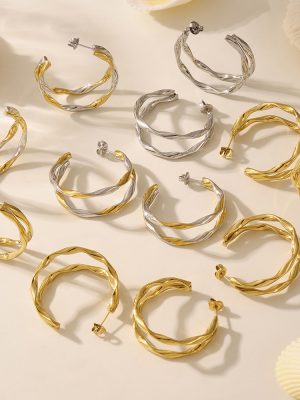 Twisted Double Layer Simple Bracelet Earrings Color Matching Design Simple Stainless Steel Circle Does Not Fade Ear Rings