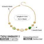 color: TXP619-Green Glass Stone Gold Necklace -41+5cm