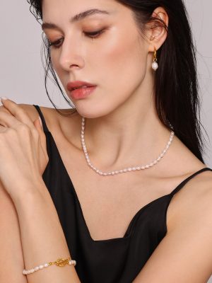 Baroque Freshwater Pearl Necklace Bracelet Earrings Sweet Set Gifts for Girlfriend