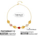 color: P605-Red Glass Stone Necklace 44+5cm