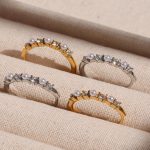 Stainless Steel Diamond Ring Shell Pearls Ring Popular Non-Fading Twin Index Finger Ring