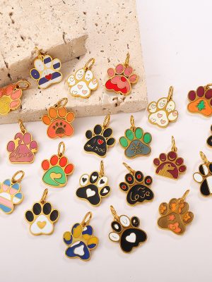 Cute Cartoon DIY Dog Paw Print Pendant Stainless Steel Dripping Oil Salt Sweet Accessories Small Jewelry