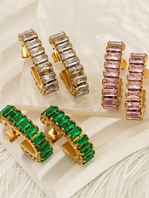 Advanced Personality Design Stainless Steel Geometric Now Zircon-Encrusted Stud Earrings Female All-Match Jewelry