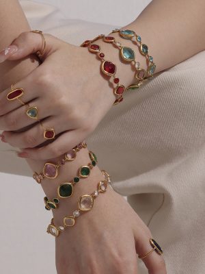 Super Flash Cut Czech Glass Bracelet Multi-Transparent Gem Jewelry Women's Stainless Steel Color Retention Ornament