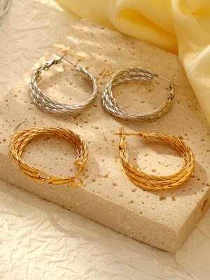 Twist Multi-Layer Stainless Steel Earrings Women's Advanced Plating 18K Circular Earrings