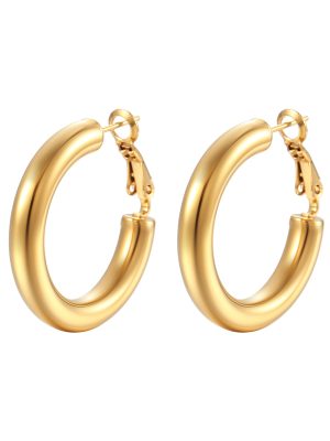 Stainless Steel Hollow round Women's 18K Gold Earrings Simple All-Match Ear Clip