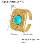 color: TXA332-Gold Blue Turquoise Ring -Size 7