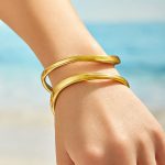 Simple 18K Gold Plating Non-Fading Stainless Steel Geometric Hollow Bracelet Female Accessories