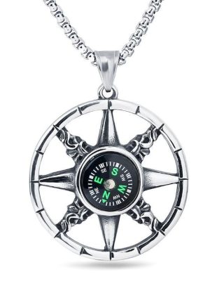 Mo Compass Cross Compass Stainless Steel Vintage Pendant Ornament Geometric Simple Personality