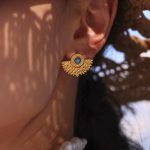 Natural Turquoise Peacock Fan Shaped Stud Earrings Refined Grace Earrings Stainless Steel 18K Real Gold Non-Fading Women