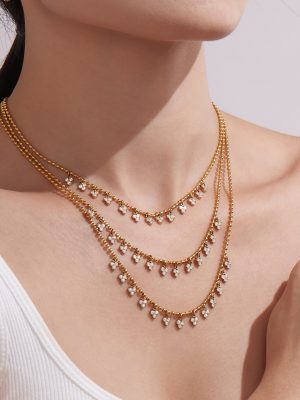 Exquisite Small Triangle Tassel Inlaid Small Diamond Collarbone Necklace Bracelet Light Luxury Stainless Steel Jewelry Set