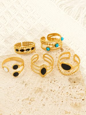 Oil-Spot Glaze Flowers Stainless Steel Ring Female Non-Fading Light Luxury High-Grade Little Finger Ring Twin