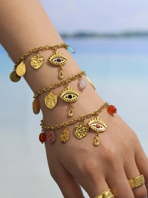Colored Glaze Devil's Eye Multi Accessories Necklace Bracelet Stainless Steel Furnace Vacuum Electroplating Colorful Summer Suit