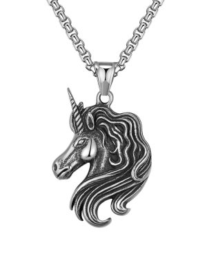 Stainless steel horse ornament, personality punk, retro trendy men's animal horse necklace pendant.