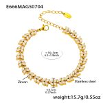 color: E666-Gold 5A Zircon Four-petal Flower Bracelet 16+5cm