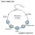 color: TXE511-Lake Blue Glass Stone Steel Color Bracelet 17+5cm