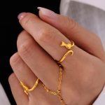 Statement Cat Open Index Finger Ring Stainless Steel Gold Plated Color Retaining Ring Ornament