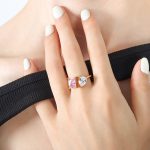 color: A491-Gold Pink Clear Crystal Zircon Ring / size: US 7
