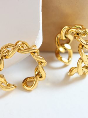 Cool Personality All-Match Simple Chain Hollow Twist Open-End Stainless Steel Ring A110