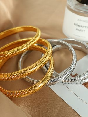 8mm Thread Stainless Steel Spring Bracelet Female Light Luxury Exaggerated Non-Fading Bracelet Personality Female