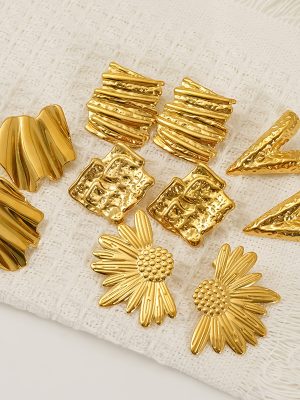 Stainless Steel Flower Irregular Earrings Light Luxury High-End Elegant All-Match Earrings for Women