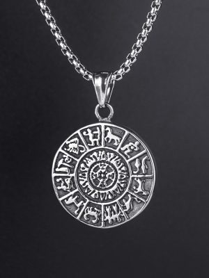 Sanskrit round Cross Compass Buddha Pearl Chain Necklace Stainless Steel Retro Pendant Ornaments