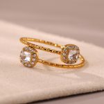 5A Heart-Shaped Zircon Square Ring Fine Circle Open Design Stainless Steel 18K Golden Index Finger Ring Female