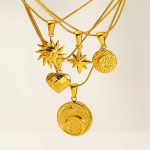 Retro Advanced Smiley Face SUNFLOWER Moon Stainless Steel Plated 18K Gold Necklace Female