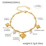 color: E596-Gold Heart Multi-charm Bracelet 17+5cm