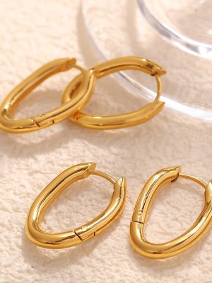 18K Real Gold Plated Geometric round Generous Earrings Ear Ring Women