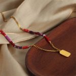 Antique Retro Stainless Steel Gold-Plated Geometric Fortune Tag Natural Abacus Beads Handmade Beaded Necklace Ornament