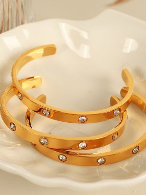 C- Type Open Stainless Steel Bracelet Simple Temperament Entry Lux Diamond Card Home Couple Ring Hot