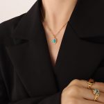 color: P254-Gold Blue Turquoise Necklace -39+5cm
