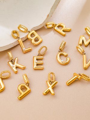 Personalized Bubble Three-Dimensional 26 English Pearl Letter Pendant Stainless Steel 18K Gold Plating DIY Accessories