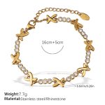 color: SL184WEG White Rhinestone Gold Bracelet