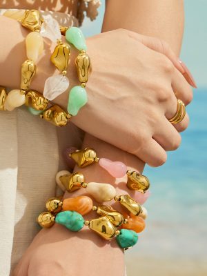 Irregular Resin Stainless Steel Bracelet Contrast Color Vacation Light Luxury Women's Necklace Set
