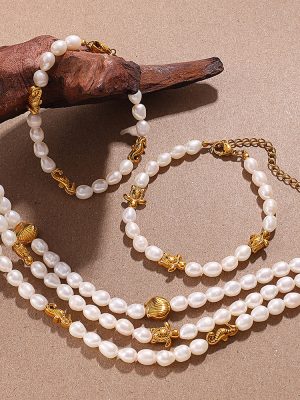 French Oval Buckle Freshwater Pearl Bracelet Stainless Steel 18K Gold Plated Light Luxury Necklace Ornament Women