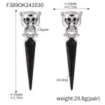 color: F389-Steel Color Leopard Head Earrings