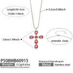 color: P508-Red Zircon Cross Steel Color Necklace -50+5cm