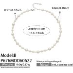 color: P676-B Style Shell Pearl Transparent Bead Steel Color Necklace -41+5cm