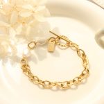 OT Buckle Geometric Square Plate Simple Freshwater Pearl Gold Christmas Bracelet for Women Stainless Steel Jewelry E182