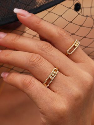 Sliding Zircon Necklace 18K Gold Plated Light Luxury Open Ring Finger Stall Decorations