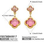 color: F897-Rose Red Glass Stone Gold Earrings