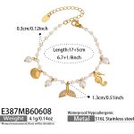 color: E387-Multi-pendant Gold Imitation Pearl Bracelet 17+5cm