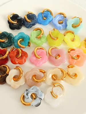 Dopamine Color Flower Ear Clips Ear Ring Stainless Steel Simple Camellia Earrings Pastoral Ornament