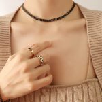 color: P1068-Black Zircon Necklace -36cm