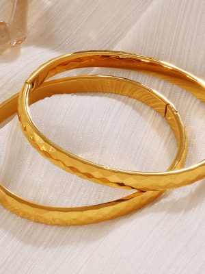 Simple Diamond-Shaped Cut Water Ripple Bracelet 18K Gold Plating Advanced Opening Design Bracelet