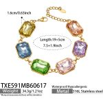 color: TXE591-Colorful Cube Glass Stone Gold Bracelet -19+5cm